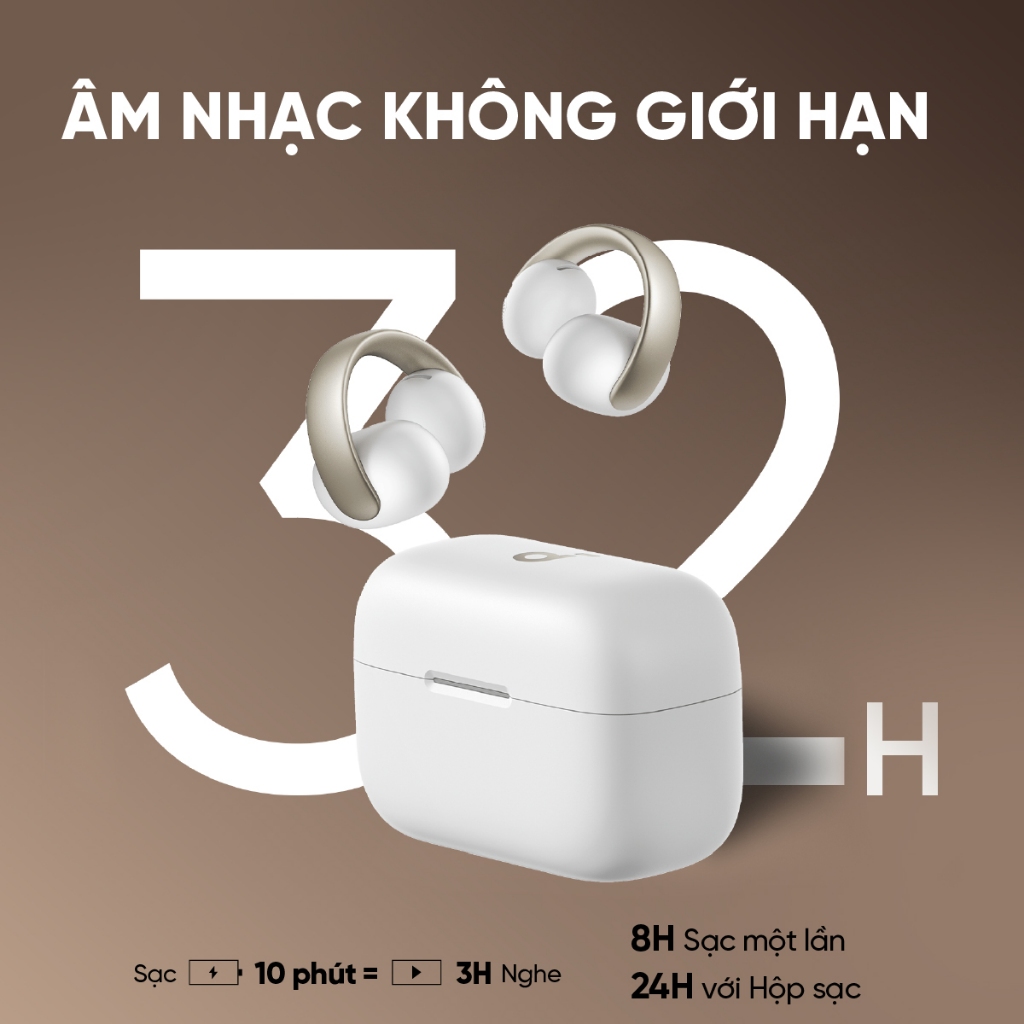Tai nghe nhét tai dạng kẹp hở Soundcore AeroClip | Thích ứng thoải mái | Chống nước IPX4 | Tích hợp phiên dịch | BigBuy360 - bigbuy360.vn