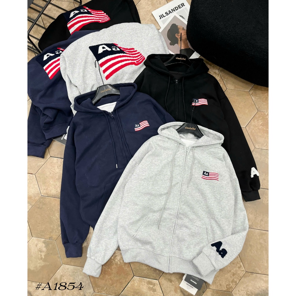 Áo  Khoác Hoodie Nam Nữ Aastu [ Thêu Cờ] Mỹ Chất Nỉ Bông Cao Cấp Có Dây Kéo Mũ Chùm Danh Cho Boy phố
