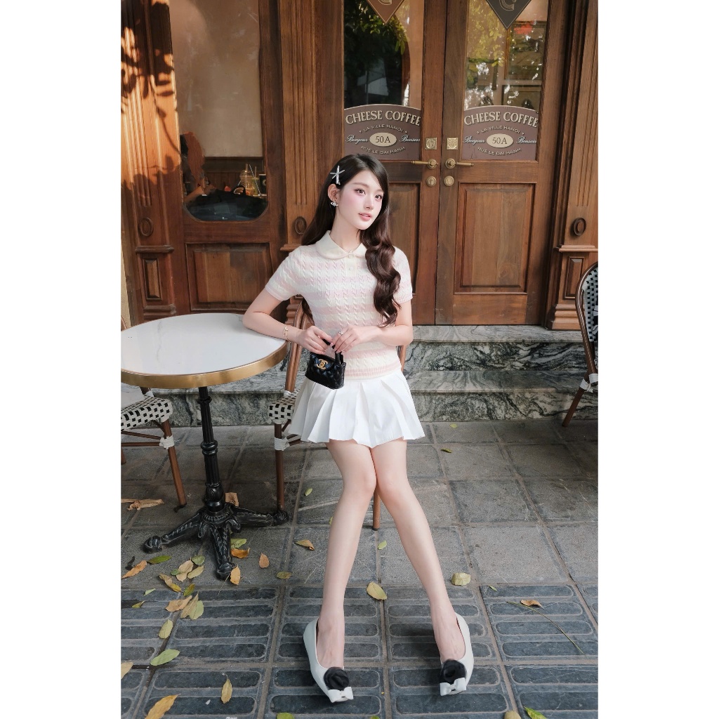 [DELIZ] - Áo len cổ sen cộc tay mùa hè phối màu, dáng công sở hiện tại chất len lông thỏ cao cấp PL32 LIVE | BigBuy360 - bigbuy360.vn