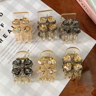 Kẹp tóc càng cua hoa đá trái tim ánh kim, phụ kiện cài tóc nữ sang chảnh dự tiệc, dạo phố, phong cách Hàn Quốc