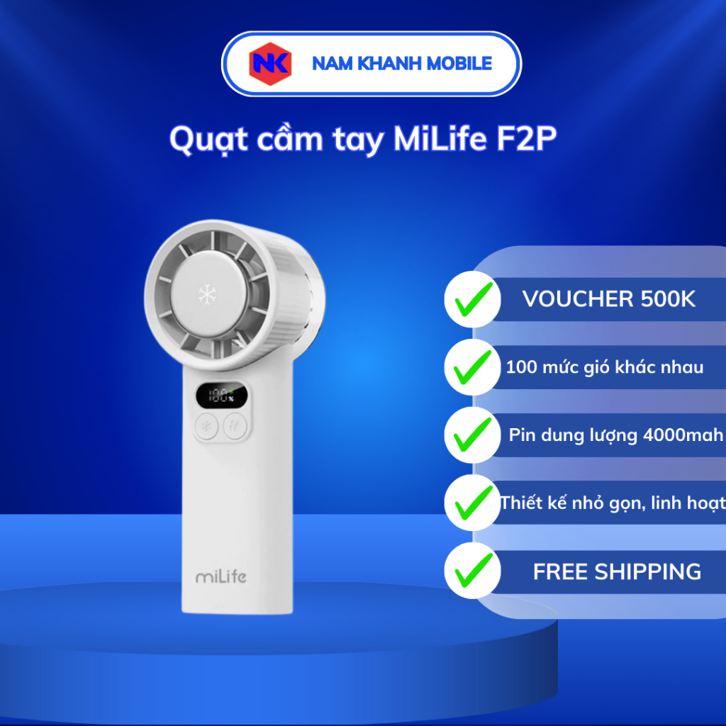 Quạt cầm tay siêu mạnh miLife F2P/F3P /F9P/ F10 với 100 cấp độ gió Nam Khanh Shop