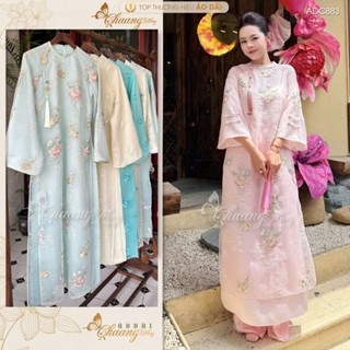  Áo dài cách tân nữ Ngọc Ẩn thêu sen cá ADC883 may sẵn 4 tà dáng suông bầu dự tiệc cưới lễ tết đẹp 