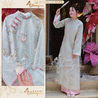  Áo dài cách tân nữ 4 tà Tương Tư thêu sen cá ADC884 may sẵn dáng suông bầu dự tiệc cưới lễ tết đẹp 