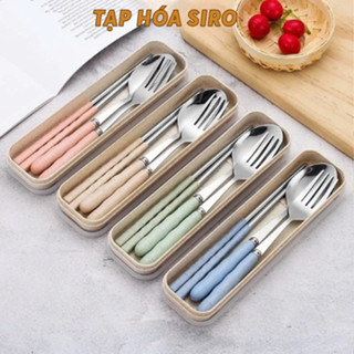 Bộ 3 món thìa, đũa, dĩa lúa mạch chất liệu inox 304 không rỉ kèm hộp, bộ muỗng,thìa, nĩa dùng cá nhân