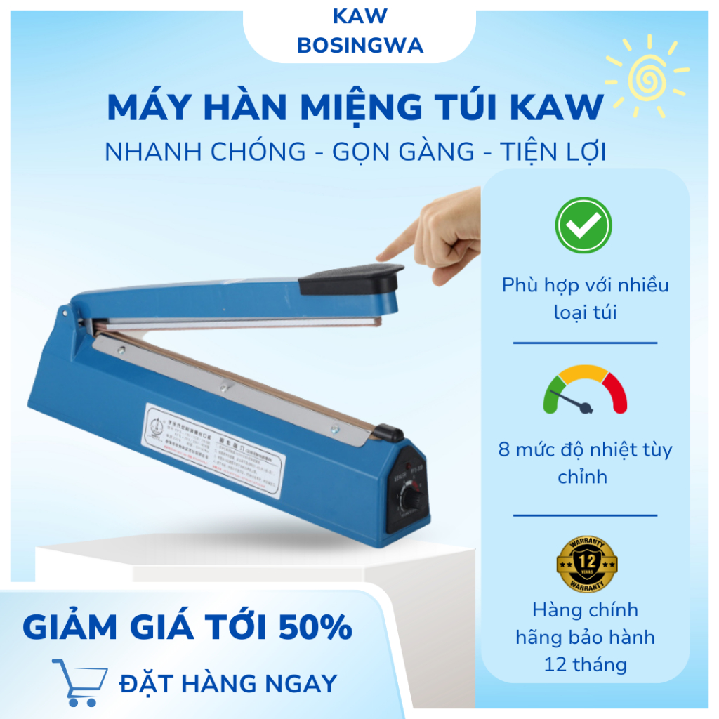 Máy hàn miệng túi nilon 8 chế độ, máy hàn nhiệt bảo quản thực phẩm size 40,30,20 - Bảo hành 12 tháng