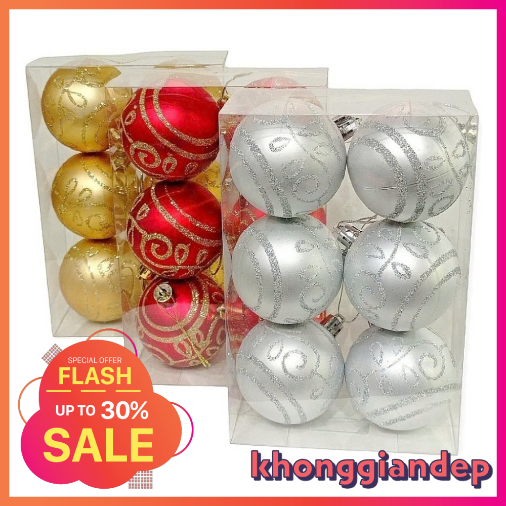 Set 6 Quả Châu Vẽ Hoạ Tiết E73 6cm Trang Trí Cây Thông Noel Decor Nhà Cửa KGDSS213
