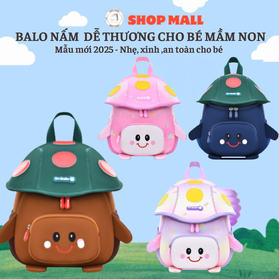 Balo Zm Baby Hình Nấm Dễ Thương Cho Bé Đi Học, Đi Chơi, Du Lịch - Siêu Nhẹ Phù Hợp Bé Mầm Non - NYD
