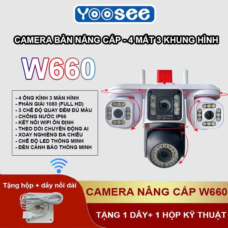 CAMERA WIFI YOOSEE 3 MẮT W660, NGOÀI TRỜI ỐNG KÍNH KÉP, ĐỘ PHÂN GIẢI CHUẨN 12.0MPX SIÊU NÉT - NEW 20