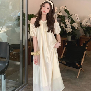  Váy Tơ Tay Bồng Cổ Yếm Trễ Vai Dành Cho Nữ Đầm maxi đi biển dáng thụng chất tơ mềm  375  