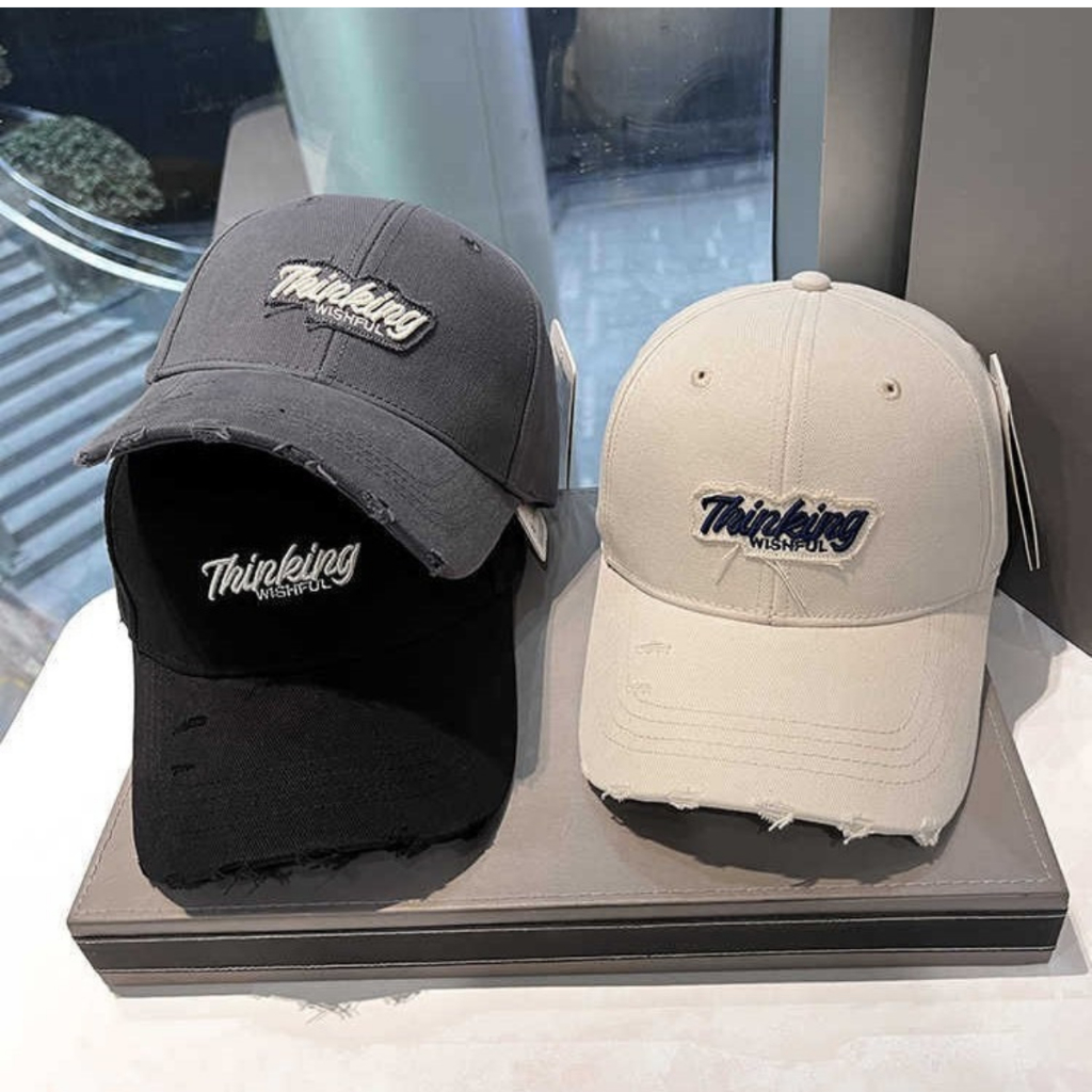Mũ lưỡi trai LUCIHAT thêu chữ Thinking phối rách form cứng, nón thời trang nam nữ vải kaki cao cấp