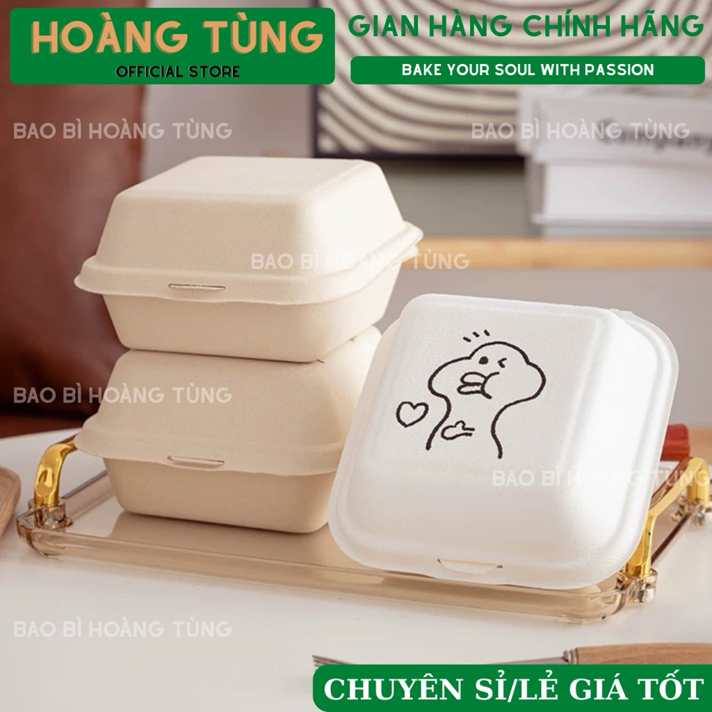 Combo 50 Hộp bã mía tự phân hủy, hộp bã mía đựng bánh kem bento cake