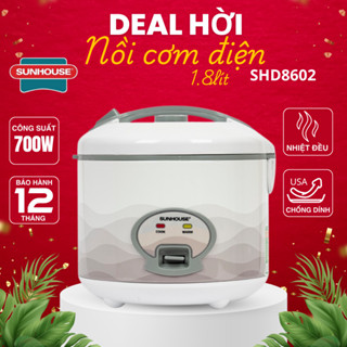 Nồi cơm điện 1.8L Sunhouse SHD8602 công suất 700W tỏa nhiệt đều, nấu nhanh Hàng chính hãng