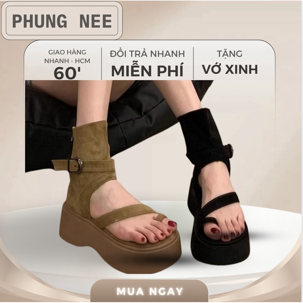 Sandal Nữ Gladiator Cao Cổ Đế Độn – Phong Cách Cá Tính– 2 Màu Đen / Be