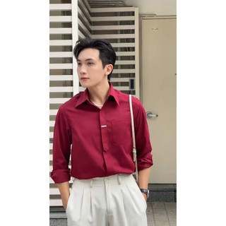 Áo Sơ Mi Metal-Shirt Giấu Cúc Tag Logo Kim Loại Oversized MANDO KOREA Menswear Phong Cách Hàn Quốc - ĐSHT032 