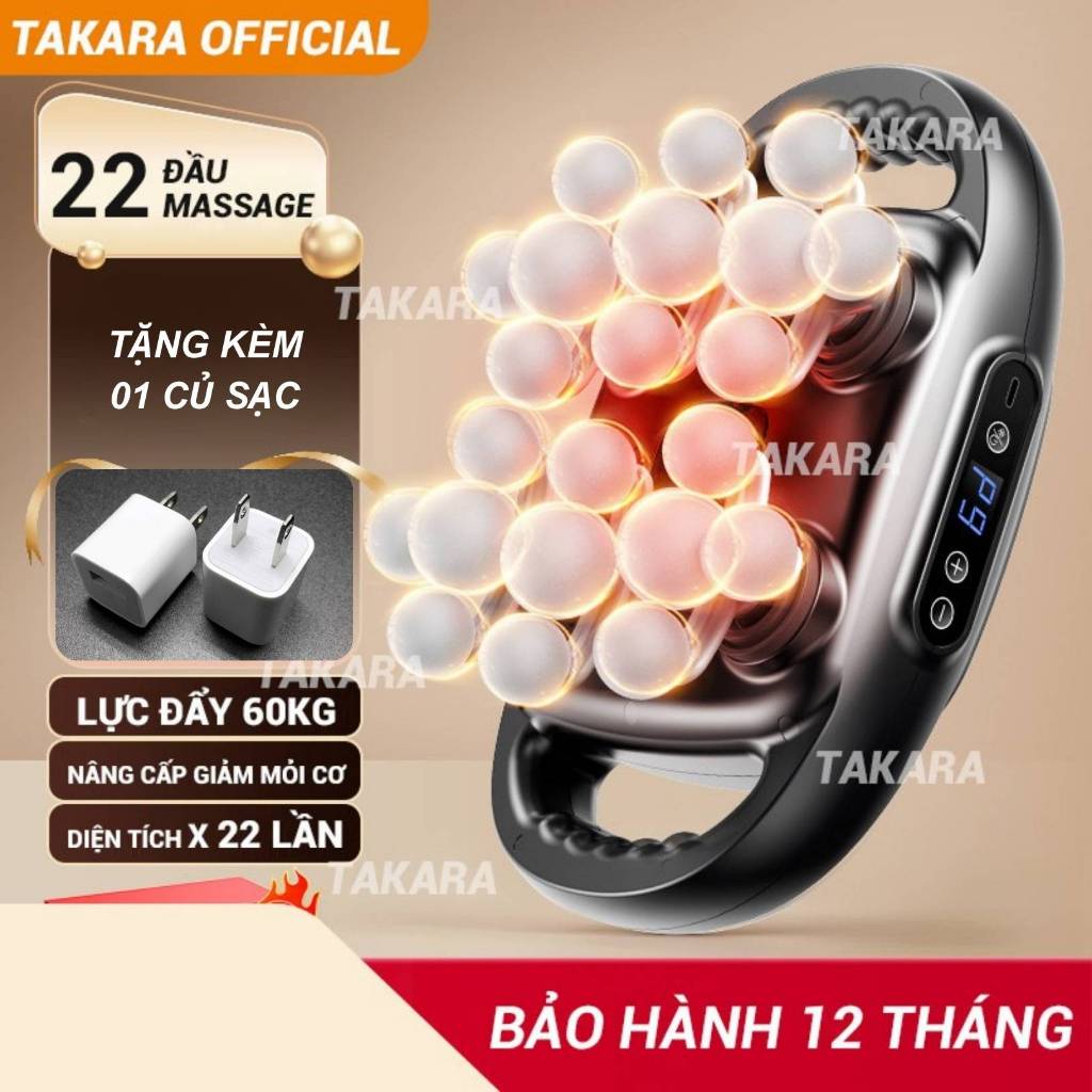 Máy massage cầm tay 22 đầu, máy mát xa Takara YM-60-22 massage toàn thân với 9 chế độ mạnh mẽ giúp làm giảm nhức mỏi cơ