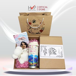 SET QUÀ TẶNG 20/10 Ly giữ nhiệt, khăn mặt gấp hình gấu teddy, tặng kèm thiệp và túi giấy quà tặng ngày Phụ Nữ Việt Nam