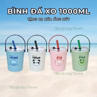  Bình Đá XO 1L | Bình Đá Mini  – Thiết Kế 2 Lớp – Ly Giữ Nhiệt Cao Cấp - Có Kèm Sẵn Ống Hút 