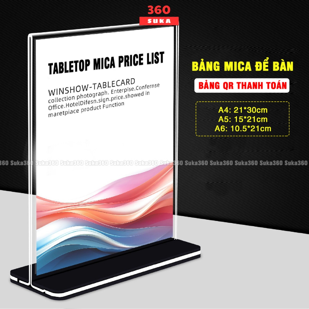 Bảng Mica để bàn, Bảng Qr Thanh toán Mica trong suốt - Nhiều Kích thước - Hàng đẹp bao đổi trả - Suk