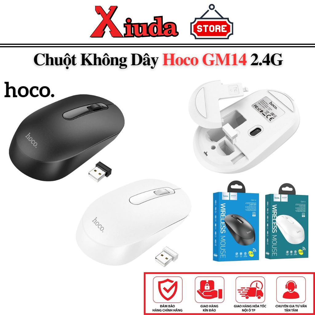 Chuột Máy Tính Không Dây Hoco GM14, Kết Nối USB,DPI 1200, Dùng Cho PC, Laptop