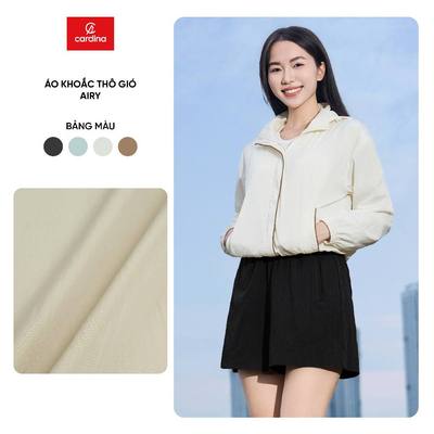 Áo khoác thô gió nữ Airy CARDINA lót lưới 2 lớp dài tay phối viền thể thao 5GNF02