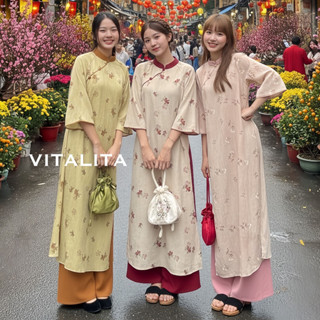 SET áo dài cách tân nữ TỬ KỲ cổ trụ tay lỡ phối quần nhung mặc đi chụp ảnh - chơi Tết - đi chùa phối đồ xinh