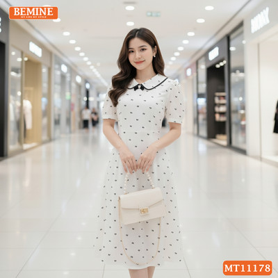 Đầm thiết kế BEMINE cổ tim phối viền dáng chữ A phù hợp đi làm-MT11178
