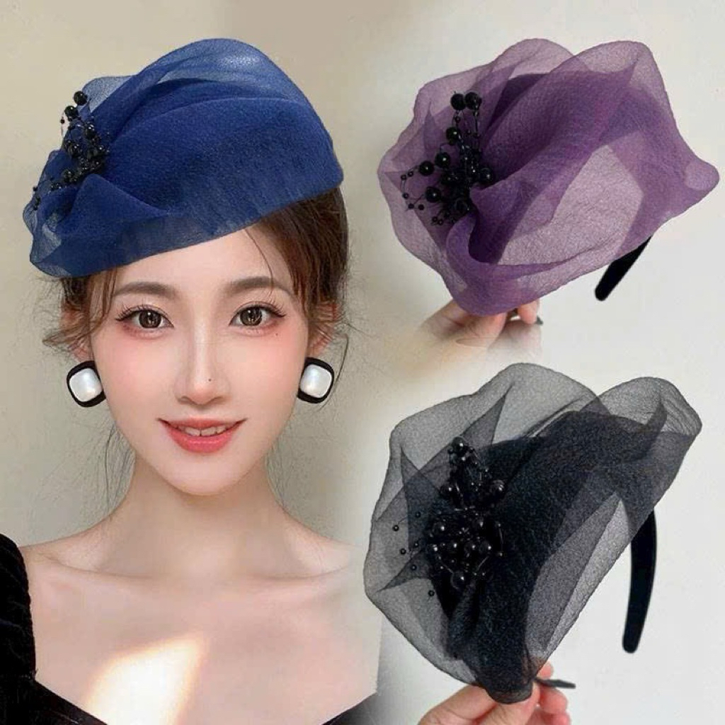 Cài tóc ren băng đô retro Hàn Quốc Tiểu Thư vải Organza cho nữ đi tiệc sang chảnh thanh lịch