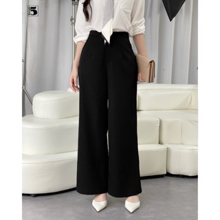 Quần vải nữ Twentyfive ống suông rộng dài cạp cao tôn dáng, túi chéo, vải tuyết mưa ít nhăn QL35