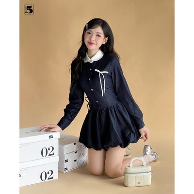 Đầm nữ Twentyfive dài tay dáng bí, phối cổ sơ mi thanh lịch DH135