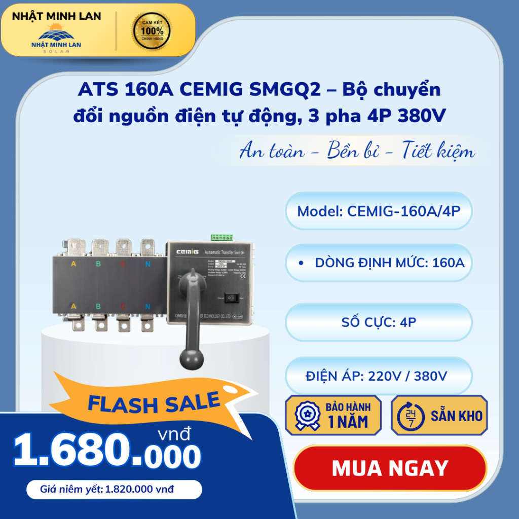 Bộ chuyển nguồn tự động ATS 160A CEMIG – 3 pha 4P 380V