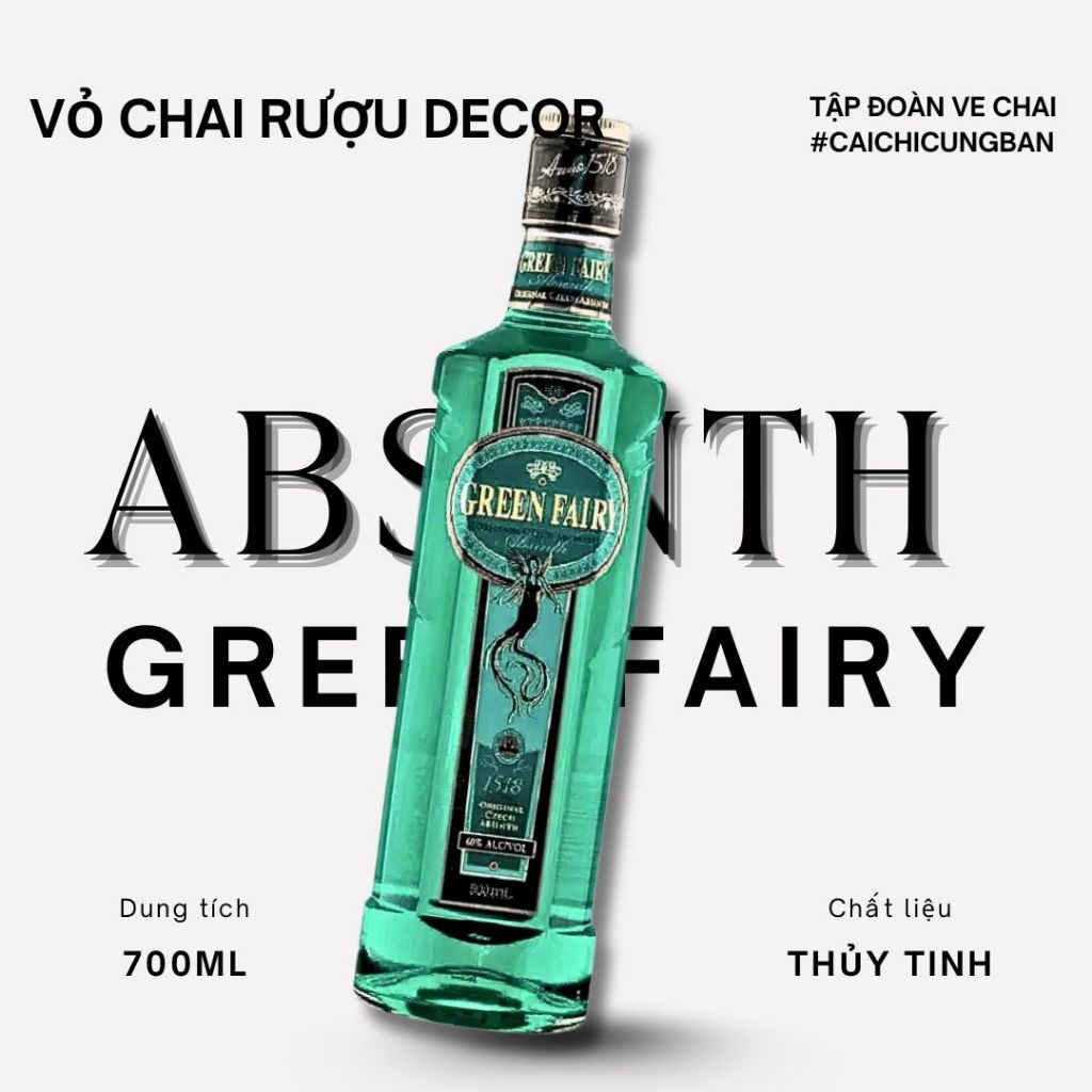[DECOR] Vỏ chai đựng rượu đẹp Absinth Green Fairy decor phòng ngủ, decor bàn làm việc văn phòng đẹp