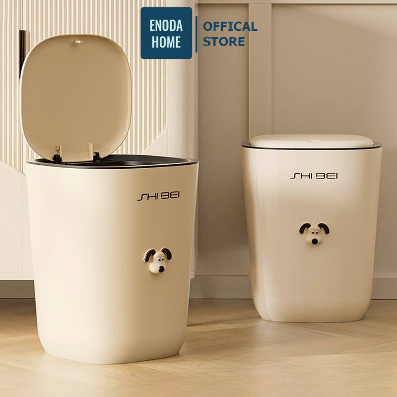 Thùng Rác Có Nắp Kèm Sticker ENODA HOME, Thùng Đựng Rác Decor Trang Trí Văn Phòng Nhựa PP Cứng Cáp TR035