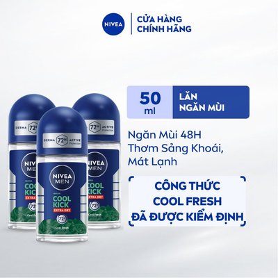 Bộ 3 Lăn Ngăn Mùi NIVEA MEN Cool Kick Mát Lạnh - Thơm Sảng Khoái (50 ml) - 83188x3
