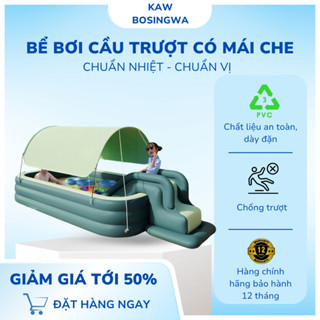 Bể bơi phao cho bé có cầu trượt và mái che nắng, Bể bơi bơm hơi đáy chống trượt an toàn cho bé