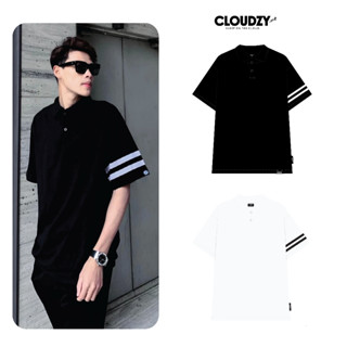 Áo polo tay lỡ nam nữ thun phông có cổ local brand unisex đen trắng đẹp oversize CLOUDZY PL 2 LINES