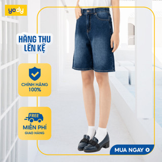   Quần jean nữ chuẩn form YODY lửng rộng lưng cao năng động SJN3052 WCJS25S036