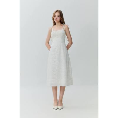 MARC FASHION Đầm Midi Smocking Ngực Viền Ren Dây Chuông - FAQH070225