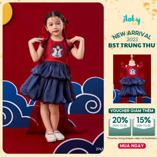 Váy trung thu cho bé gái ILABY Nguyệt Nhi chất tafta phối tơ váy đính nơ lớn dễ thương [2743]