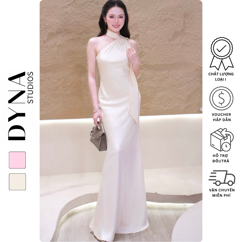 Váy body lụa lệch vai 𝐂𝐇Â𝐔 𝐇𝐘 dáng dài phối tà 𝐃𝐘𝐍𝐀 𝐒𝐓𝐔𝐃𝐈𝐎𝐒