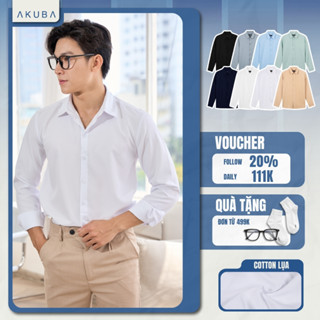 Áo sơ mi trắng nam AKUBA tay dài đi làm form slimfit, vải lụa không nhăn, thoáng mát | 01AB2044