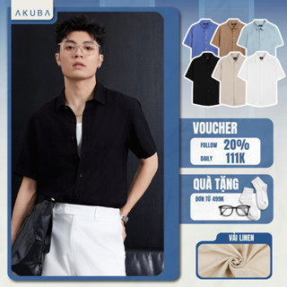 Áo sơ mi nam tay ngắn AKUBA form regular, vải linen thoáng mát, trẻ trung, nam tính | 01ME1024