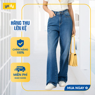    SALE ĐG  Quần jeans nữ suông YODY quần bò cạp cao ống rộng màu QJN6052 