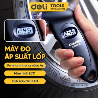  Đồng hồ đo áp suất lốp Deli cao cấp đo nhanh màn hình LCD hiển thị rõ số đầu đo tích hợp đèn LED 