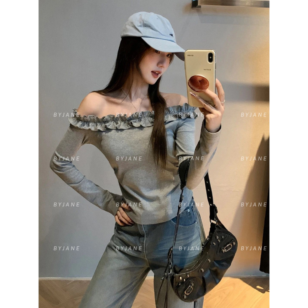 (XẢ KHO) Áo Thun Trễ Vai Dài Tay Phối Bèo BYJANE-724 | BigBuy360 - bigbuy360.vn