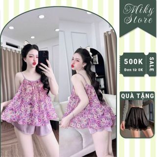 Đồ Ngủ Nữ Miky, Đồ Ngủ Sexy Lụa Chiffon Phối Latin cao cấp mềm mại xinh xắn chiffon 2 dây 1<70KG