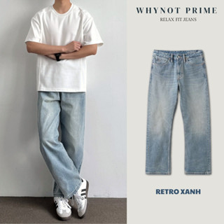 Quần Jean Nam Ống Suông Đứng Retro Xanh Vintage WN PRIME, Quần Bò Nam Nữ Form Suông Rộng Có BigSize