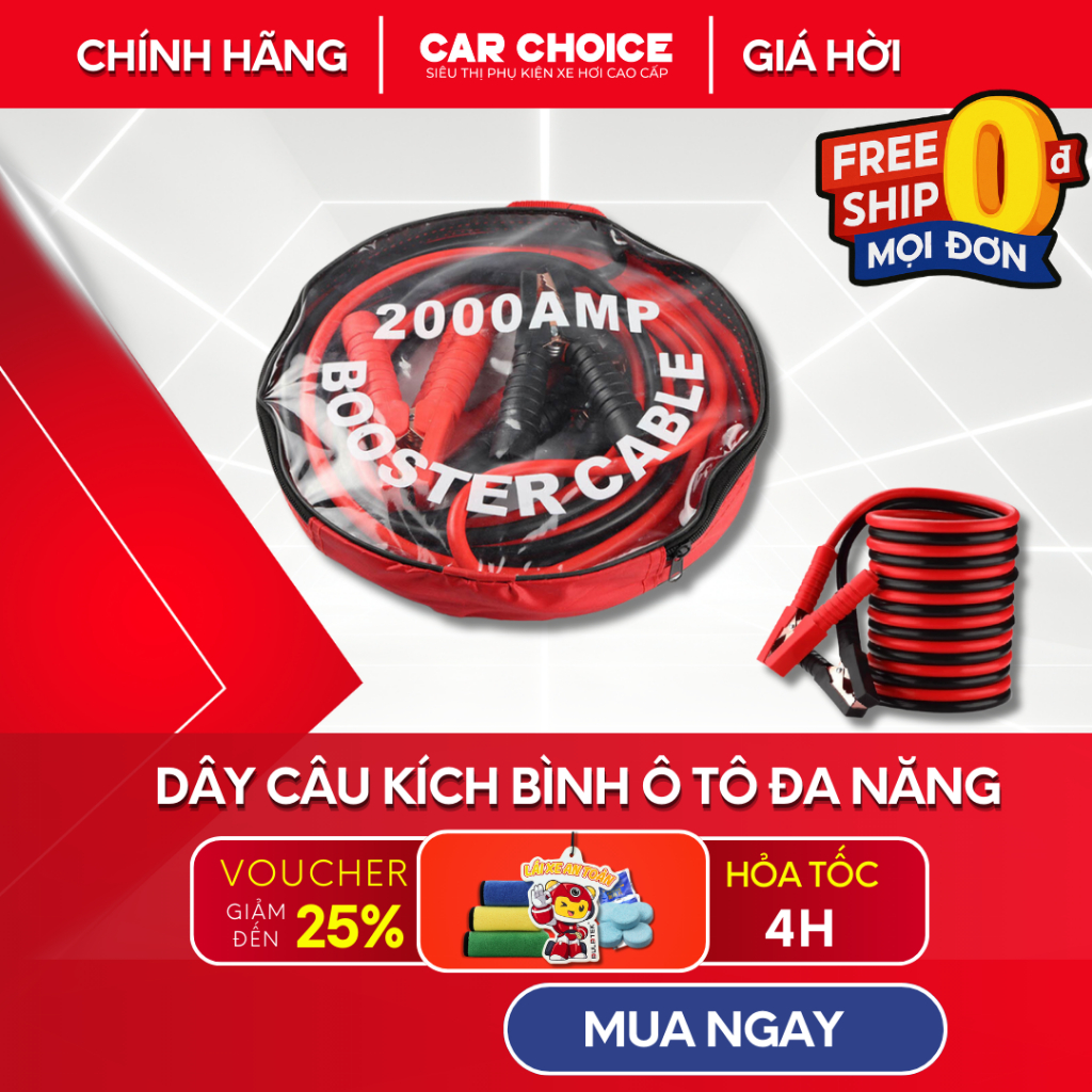 Dây Câu Kích Bình Ắc Quy Ô Tô Dài 4m Dòng 2000A Kích Điện Ắc Quy Cứu Hộ Ô Tô Loại To Dài