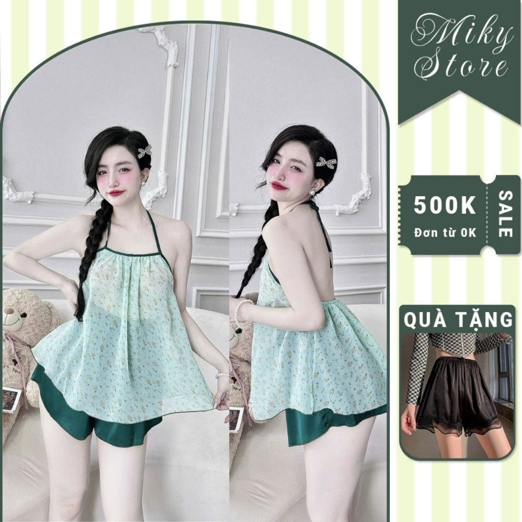 Đồ ngủ nữ Bigsize MIKY, Đồ ngủ sexy lụa Chiffon phối Latin cao cấp mềm mại xinh xắn < 75kg