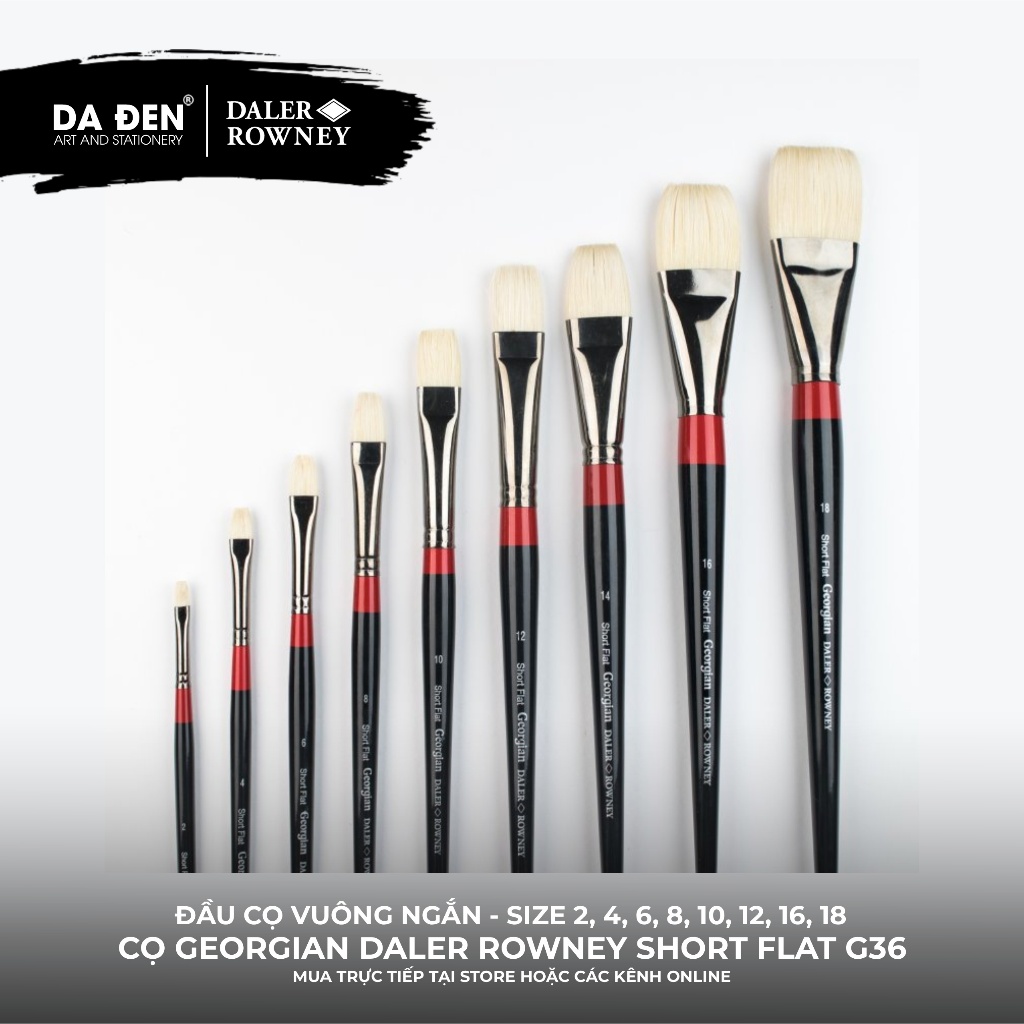 [DA ĐEN] Cọ Sơn Dầu Lông Vuông Ngắn Daler Rowney Georgian Short Flat G36 Cao Cấp