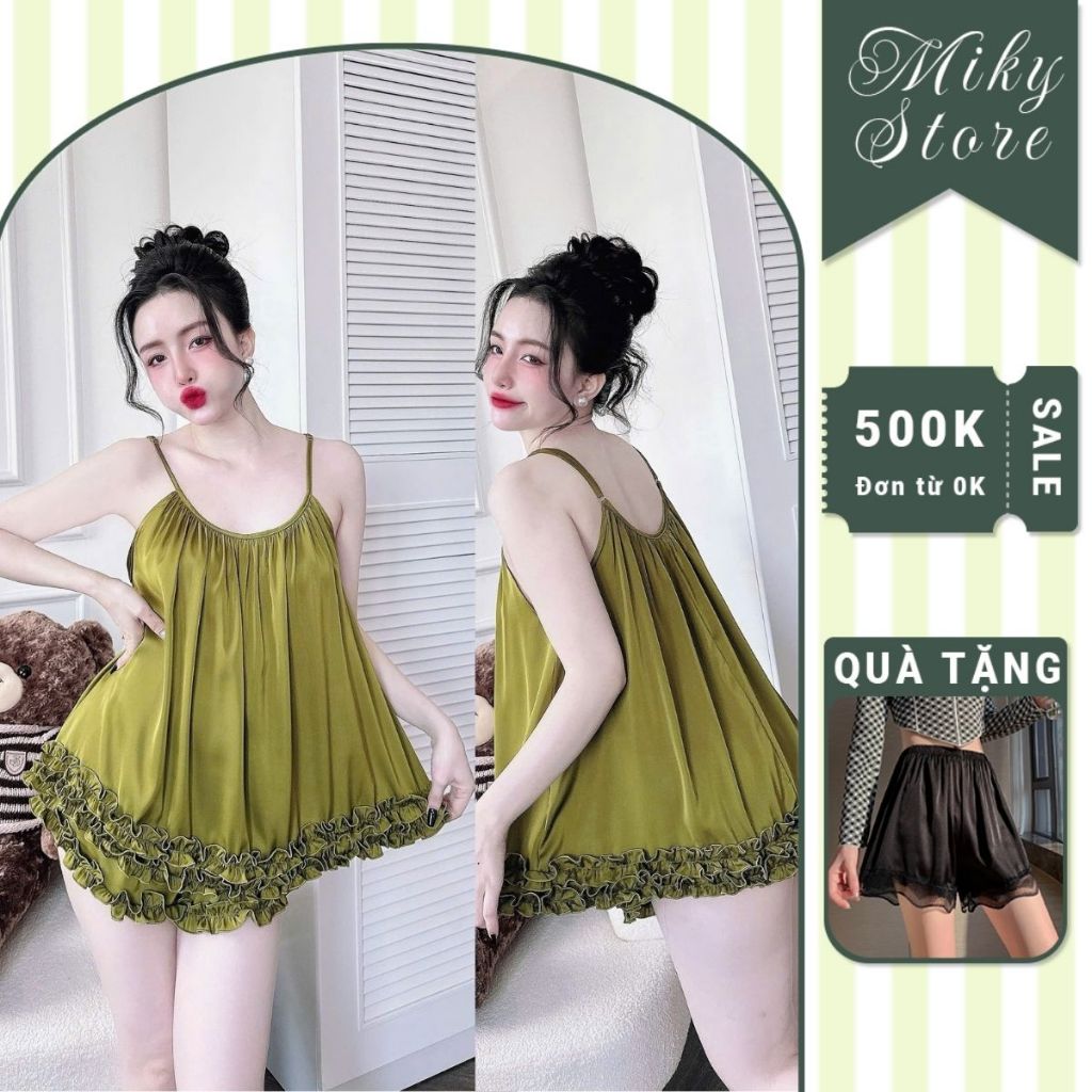 Đồ Ngủ 2 Dây Bigsize MIKY, Đồ Ngủ Sexy Lụa Latin cao cấp mềm mại xinh xắn < 70KG